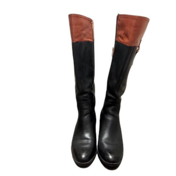 Franco Sarto Lizbeth Riding Boots Two Tone Brown Black Genuine Leather Size 7.5 - Picture 4 of 11